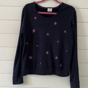 Sundry Size 1 (s) Star Toss Raglan Crew Midnight/ Fuchsia Rayon/Cotton L…
